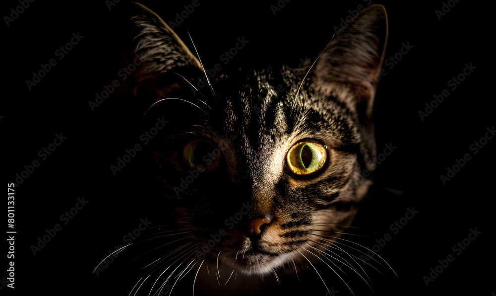  cat's face against black backdrop, Generative AI 
