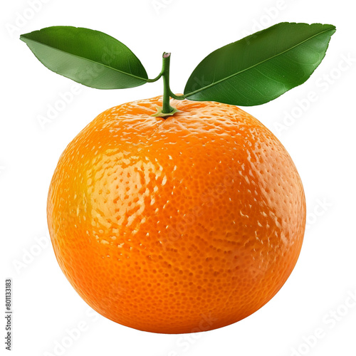orange fruit with leaf isolated on transparent background