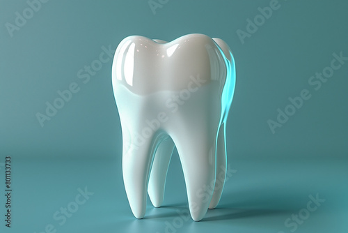 Huge tooth on blue background 3d illustration