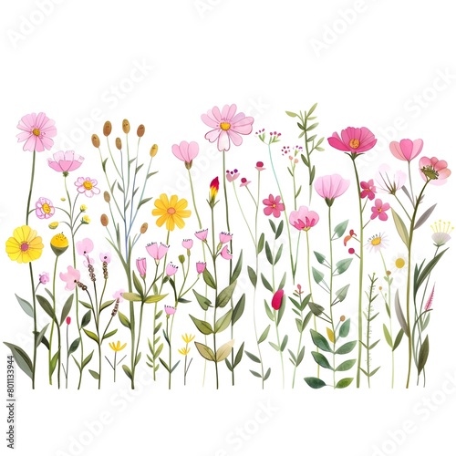 Delicate flower garden watercolor seamless pattern on white background 