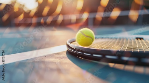 Sunset tennis game preparation photo