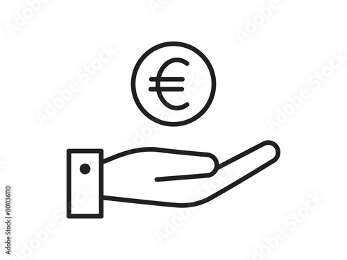 Coin on hand, money icon for business. Simple symbol line flat design.