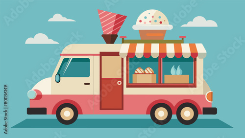 An oldfashioned ice cream truck serving up timeless classics like Strawberry Cheesecake and Rocky Road.. Vector illustration