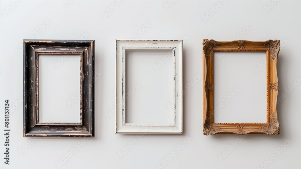 Three empty different frames on a white background Three empty different frames on a white background