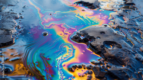 Background with abstract colorful gasoline puddle photo