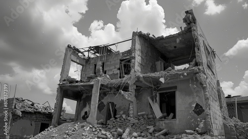 Through the lens of devastation, the true cost of conflict is revealed, as houses destroyed by bombardment serve as stark reminders of the irrevocable damage wrought by war. photo