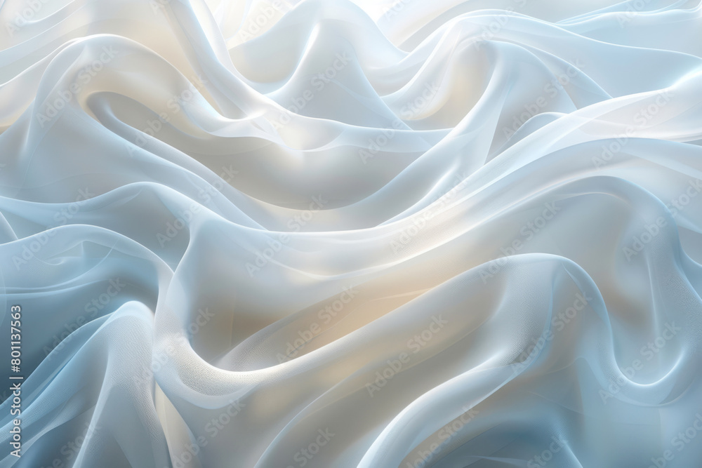 Fototapeta premium Abstract fashion design style. Close-up of rippled white silk fabric.