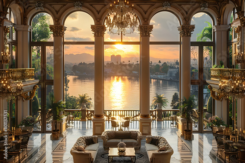 Luxury Living Room in the Style of Romantic Riverscapes photo