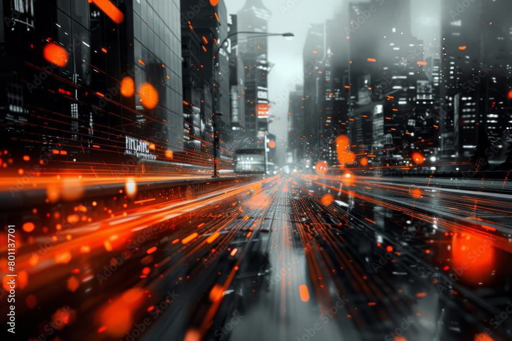 Fototapeta premium Abstract motion blur on an expressway on a cityscape background. Abstract road background illustrating logistics and transportation.