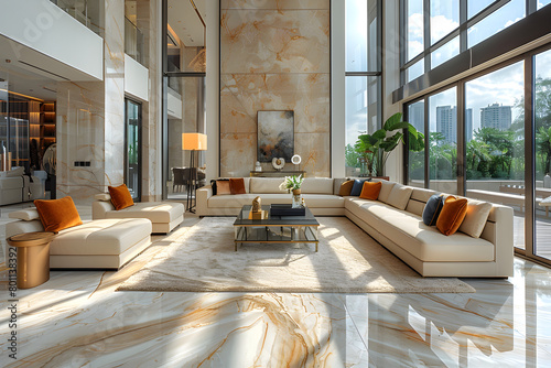 Elegant Marble Floors in a Spacious Luxury Living Room