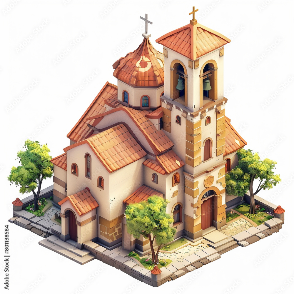 Isometric view of Medieval church, white background --style raw --stylize 200 Job ID: 93b88070-5e5b-4a83-be54-c98e5db36b14