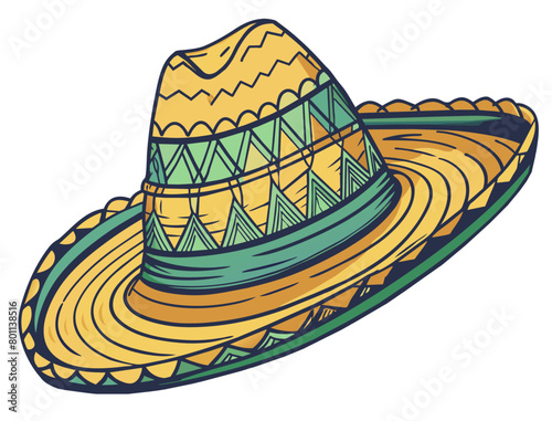 Vibrant hand-drawn illustration of a traditional mexican sombrero. Showcasing the cultural heritage and artistic beauty of mexico for travel and tourism, fashion-related designs