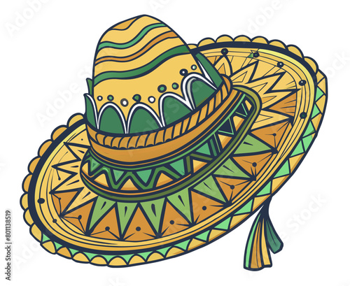Vibrant hand-drawn illustration of a traditional mexican sombrero. Showcasing the cultural heritage and artistic beauty of mexico for travel and tourism, fashion-related designs