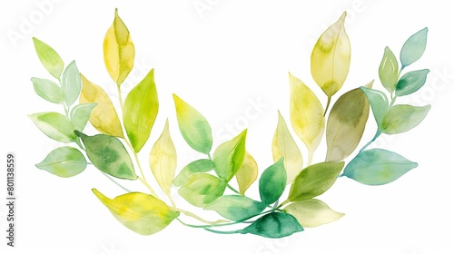 Green yellow gradation, plant leaves, bay leaves, hand-painted watercolor illustrations