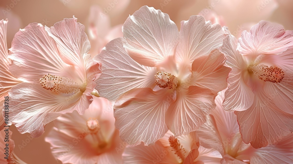 A tight shot of a bouquet, featuring pink and white blooms at its heart against a soft light pink backdrop A tight shot of a bouquet, featuring pink and white blooms at its heart against a soft light pink backdrop
