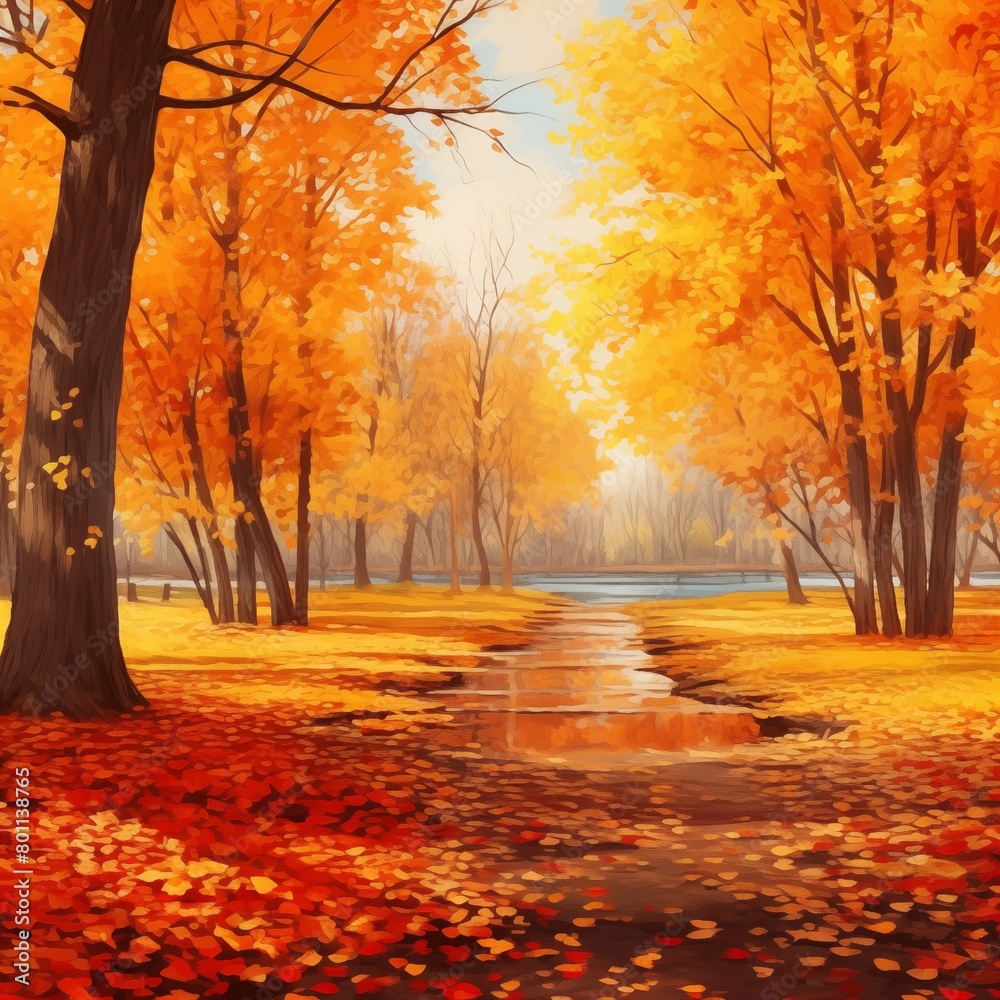 Captivating Display of Beautiful Autumn Leaves, Showcasing a Spectrum of Fiery Hues and Textures