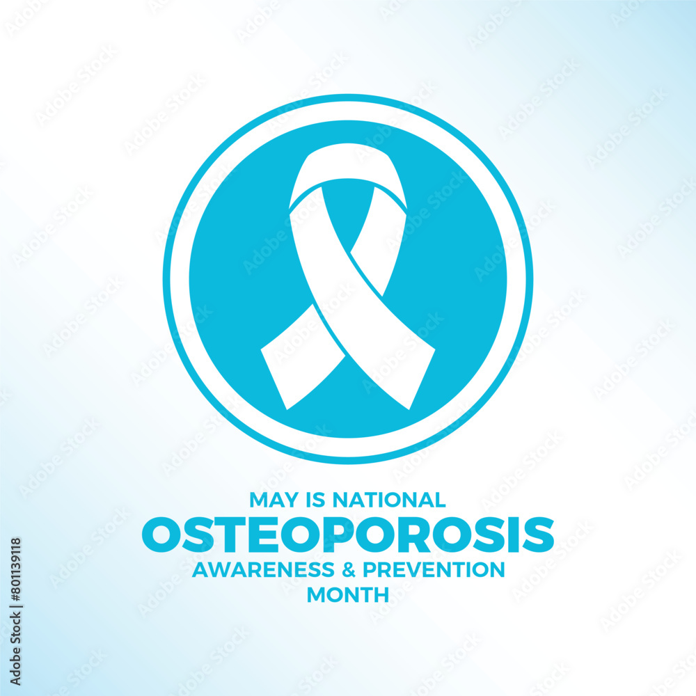 May is National Osteoporosis Awareness and Prevention Month poster vector illustration. White awareness ribbon icon in a circle. Template for background, banner, card. Important day May is National Osteoporosis Awareness and Prevention Month poster vector illustration. White awareness ribbon icon in a circle. Template for background, banner, card. Important day