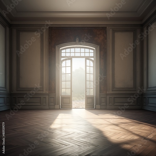 Vintage Charm: An Empty Old Room with an Open Door, Echoing Stories of the Past in a Time-Worn Space