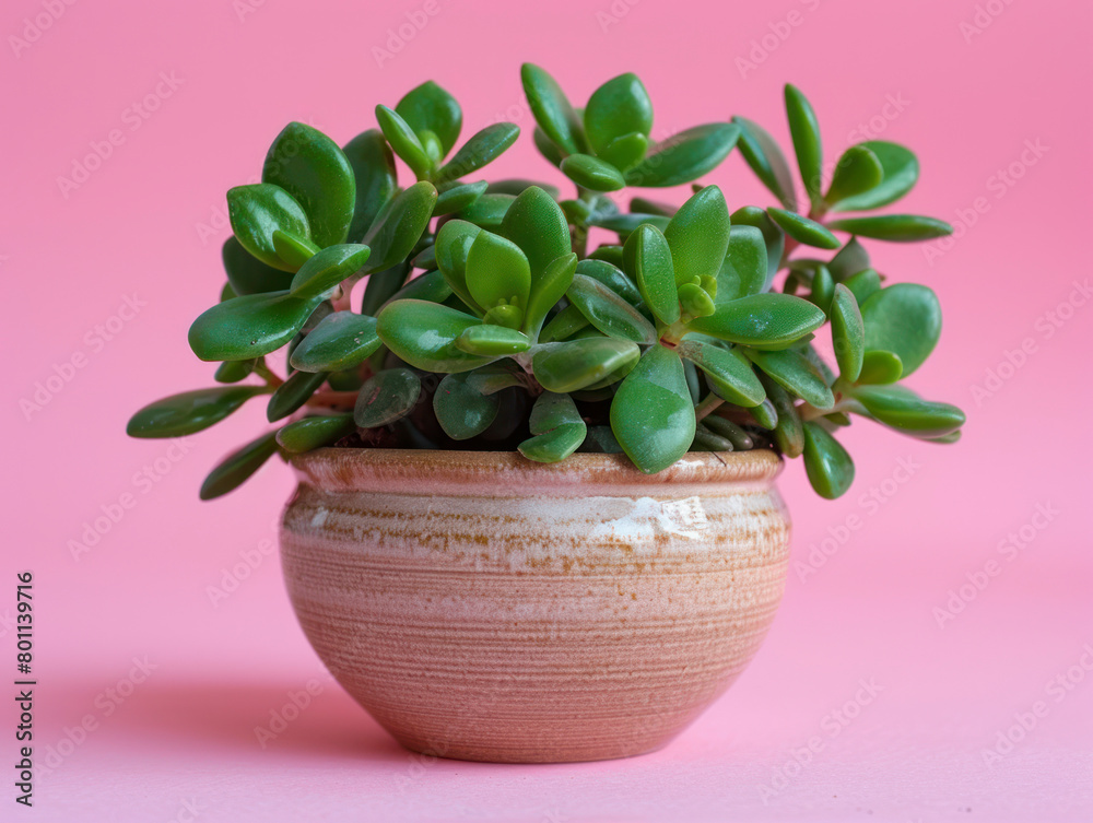 Jade plant in pink pot, studio shot Jade plant in pink pot, studio shot