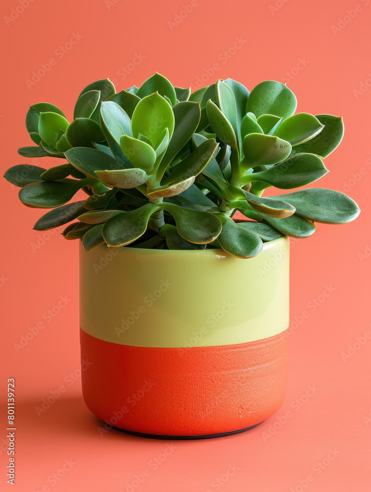 Jade plant in pink pot, studio shot Jade plant in pink pot, studio shot