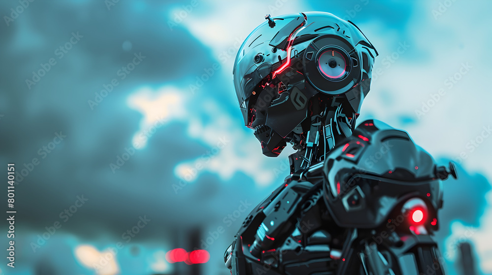 A futuristic cybernetic warrior, adorned in high-tech armor, standing defiantly against a dystopian backdrop. Epic shot.


