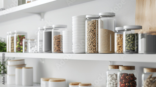Streamlined Pantry: Neatly Organized Essentials in Minimalist Containers