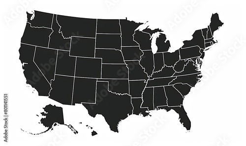 Black and white map of the US with a clean design and intricate pattern