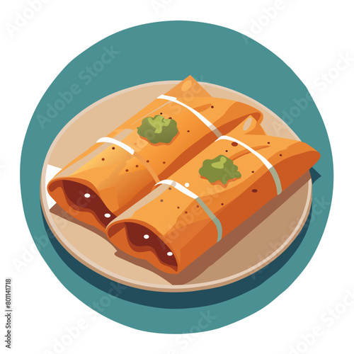 Delicious enchiladas on plate with authentic mexican cuisine illustration, garnished with sauce, herbs, and traditional spicy flavors, served in a vector graphic food illustration