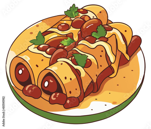 Traditional mexican enchiladas with sauce and herbs served on a warm plate