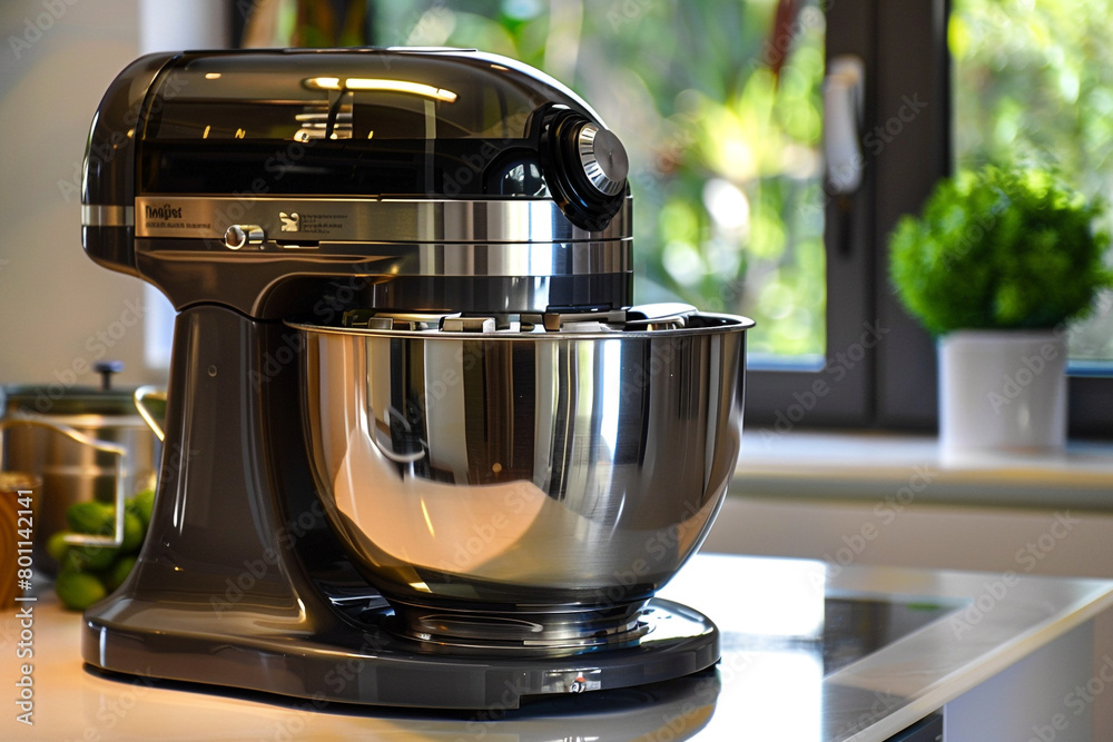 A stainless steel food processor with a large capacity bowl, ideal for preparing large batches of food. A stainless steel food processor with a large capacity bowl, ideal for preparing large batches of food.
