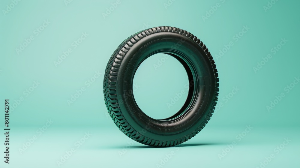 Standing tire car, mint green background, copy and text space, 16:9 Standing tire car, mint green background, copy and text space, 16:9