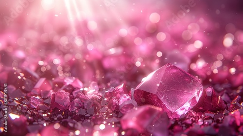  A pile of pink and purple crystals rests on a black surface, with a group of pink crystals atop the heap