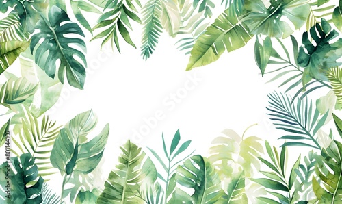 Watercolor banner tropical leaves and branches isolated  Generative AI 