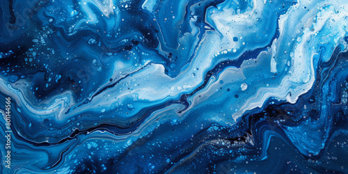 Abstract blue marbling pattern with swirls of navy, white, and light blue resembling waves or natural stone textures.