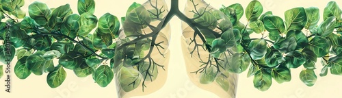 Green leaves growing in the lungs of a person, the concept of quitting smoking, antismoking campaign. photo