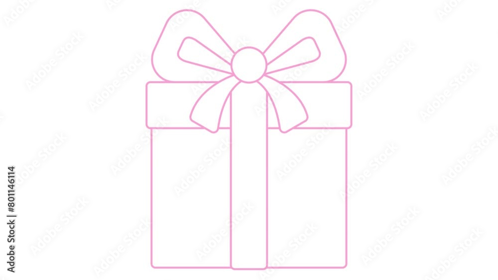 Animated linear pink icon of gift with ribbon is drawn. Symbol of present. Concept of bonus, present. Line vector illustration isolated on white background. Animated linear pink icon of gift with ribbon is drawn. Symbol of present. Concept of bonus, present. Line vector illustration isolated on white background.