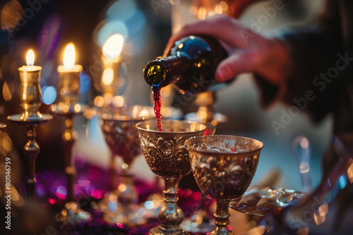 filling ritual wine cup in the Sabbath