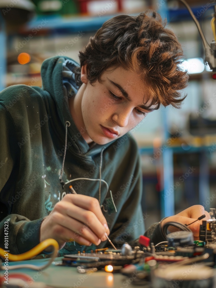 Teenager Engaged in a Robotics Workshop Teenager Engaged in a Robotics Workshop