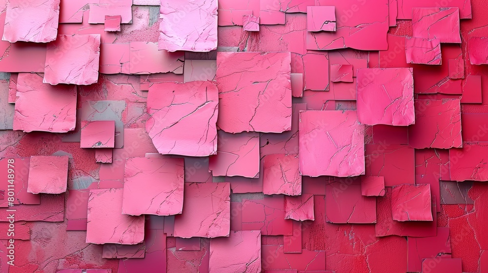 A tight shot of a red-pink wall adorned with square and rectangular patterns A tight shot of a red-pink wall adorned with square and rectangular patterns