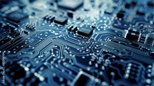 A close-up of a circuit board after it has been assembled. The circuit board is covered in components, and they are all perfectly aligned. The board is clean and free of defects.