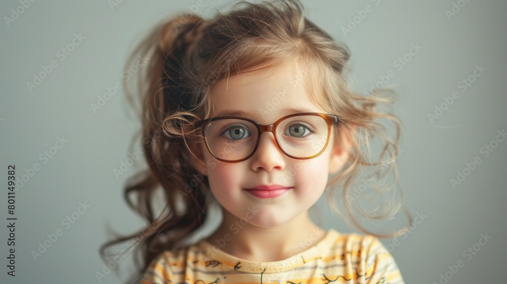 Portrait of cute little girl wear glasses. Ophthalmology concept
