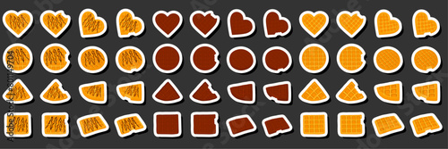 Illustration on theme big kit different types biscuit waffle with cell, dessert cookie