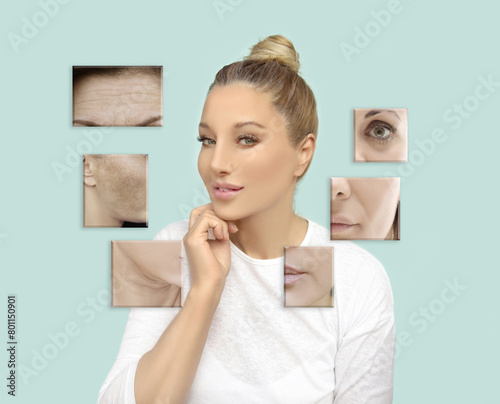 Signs of skin aging,signs of premature aging,
Wrinkles and fine lines,Age spots,Sagging skin,Dehydrated skin,eyelid area