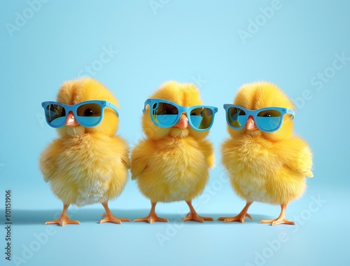 Studio Cool: Easter Concept with Three Yellow Chicks in Sunglasses