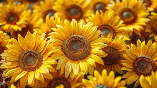   A vast expanse of sunflowers  their vibrant yellow petals unfurled  blooms in unison under the sunny sky