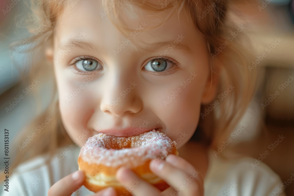 National Donut Day. Child with Donut. Kid with Donut. Donut close up. Donut portrait. Glazed doughnuts banner collection for cafe decoration or advertising National Donut Day. Child with Donut. Kid with Donut. Donut close up. Donut portrait. Glazed doughnuts banner collection for cafe decoration or advertising