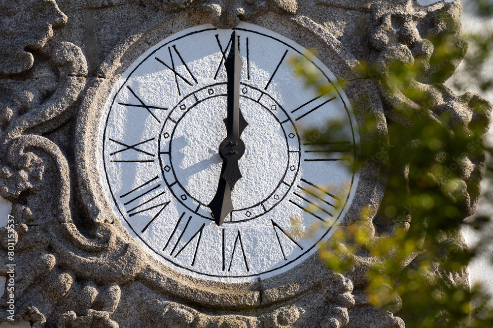 Church Clock with Roman Numeral, Fao, Braga, Portugal. Church Clock with Roman Numeral, Fao, Braga, Portugal.