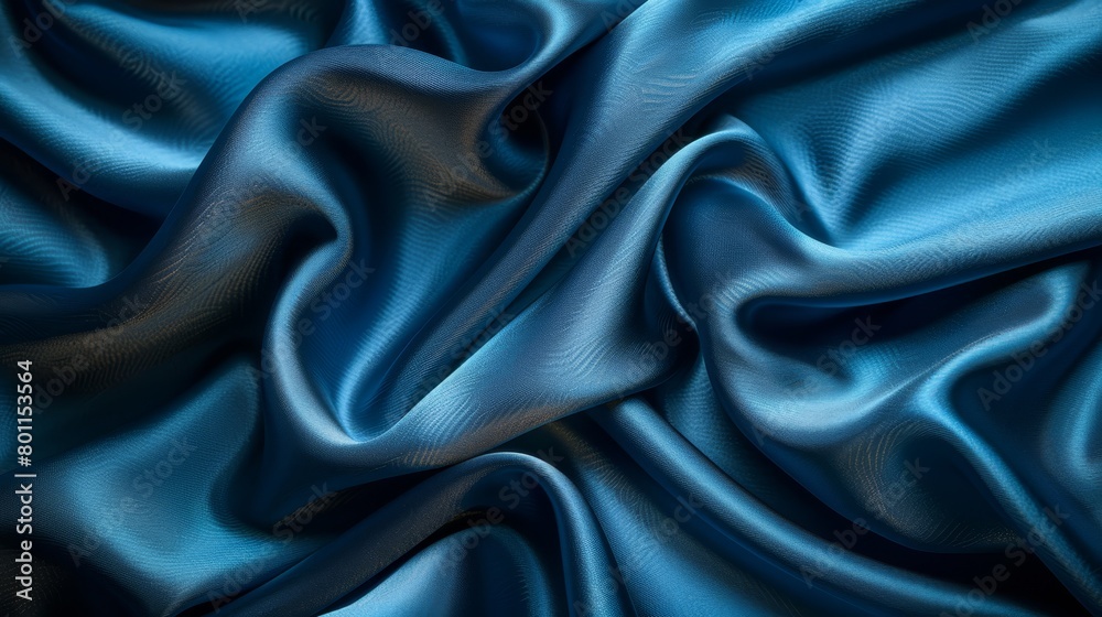 A tight shot of blue fabric with substantial folds atop and base A tight shot of blue fabric with substantial folds atop and base