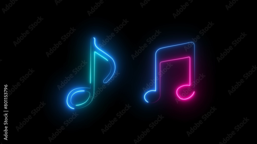 music icon vector logo. Music notes icon set, Musical key signs. Blue neon note isolated on black background. music icon vector logo. Music notes icon set, Musical key signs. Blue neon note isolated on black background.