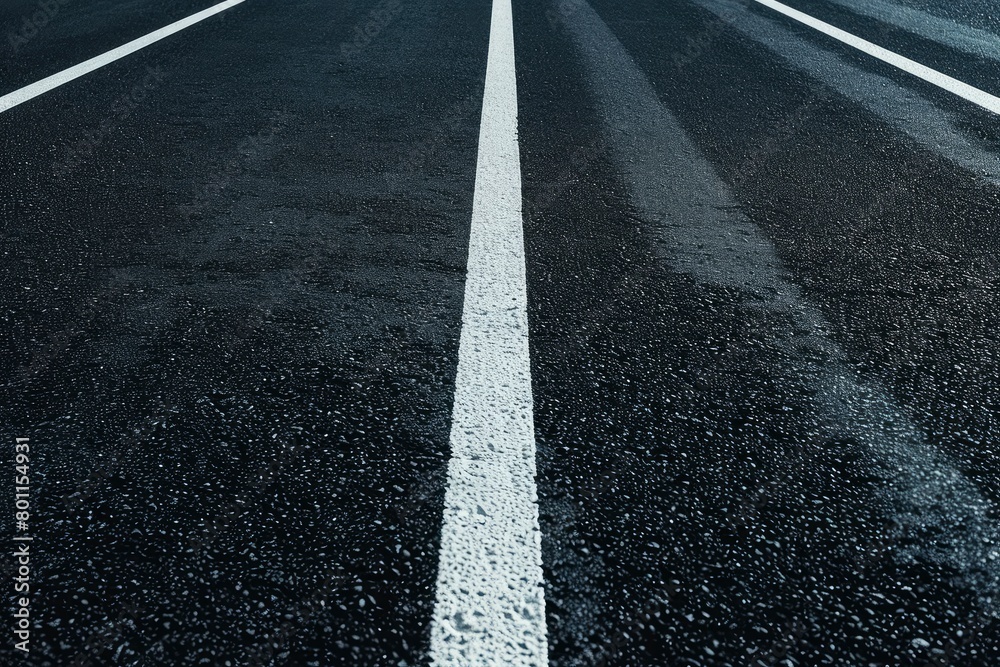 Black asphalt road with white dividing lines - generative ai Black asphalt road with white dividing lines - generative ai